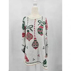 Holiday Time Women's M Green, White, and Red Christmas Ornament Holiday Sweater